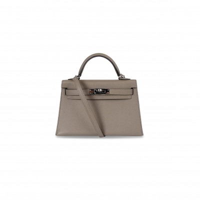 HERMÈS MINI KELLY II EPSOM ALUMINUM ALLOY GRAY SILVER BUCKLE (19*12*5.5cm) 
